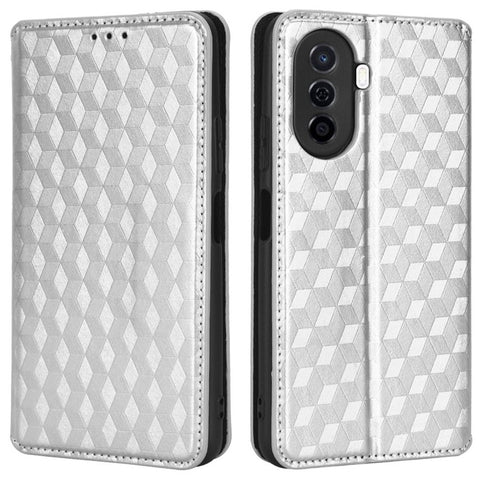 Flip Wallet Cover For Huawei nova Y70 4G / nova Y70 Plus 4G / Enjoy 50 4G, PU Leather Stand Imprinting Rhombus Pattern Phone Case