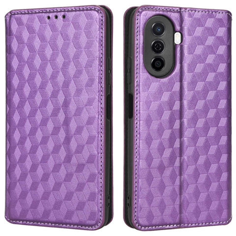 Flip Wallet Cover For Huawei nova Y70 4G / nova Y70 Plus 4G / Enjoy 50 4G, PU Leather Stand Imprinting Rhombus Pattern Phone Case