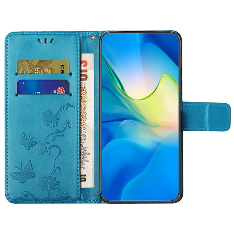 For OnePlus 10T 5G / Ace Pro 5G Butterfly Flower Imprinted Phone Case PU Leather Wallet Cover Stand Shockproof Phone Shell with Strap