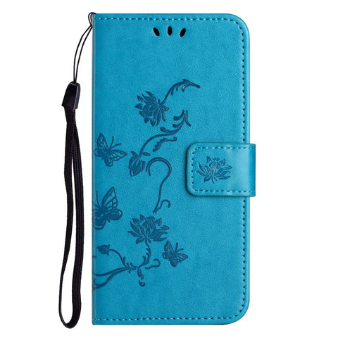 For OnePlus 10T 5G / Ace Pro 5G Butterfly Flower Imprinted Phone Case PU Leather Wallet Cover Stand Shockproof Phone Shell with Strap