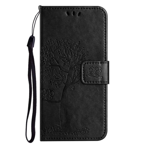 For OnePlus 10T 5G / Ace Pro 5G Drop-proof PU Leather Phone Case Imprinted Owl Tree Pattern Wallet Stand Protective Shell with Wrist Strap