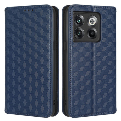 Wallet Cover for OnePlus 10T 5G / Ace Pro 5G, Flip PU Leather Stand Imprinting Rhombus Pattern Phone Case