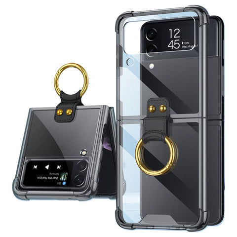GKK For Samsung Galaxy Z Flip4 5G Finger Ring Design Airbag Anti-drop TPU Transparent Phone Case Cover