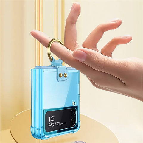 GKK For Samsung Galaxy Z Flip4 5G Finger Ring Design Airbag Anti-drop TPU Transparent Phone Case Cover