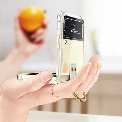 GKK For Samsung Galaxy Z Flip4 5G Finger Ring Design Airbag Anti-drop TPU Transparent Phone Case Cover