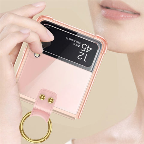 GKK For Samsung Galaxy Z Flip4 5G Finger Ring Design Airbag Anti-drop TPU Transparent Phone Case Cover