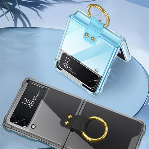 GKK For Samsung Galaxy Z Flip4 5G Finger Ring Design Airbag Anti-drop TPU Transparent Phone Case Cover