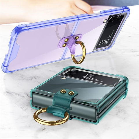 GKK For Samsung Galaxy Z Flip4 5G Finger Ring Design Airbag Anti-drop TPU Transparent Phone Case Cover