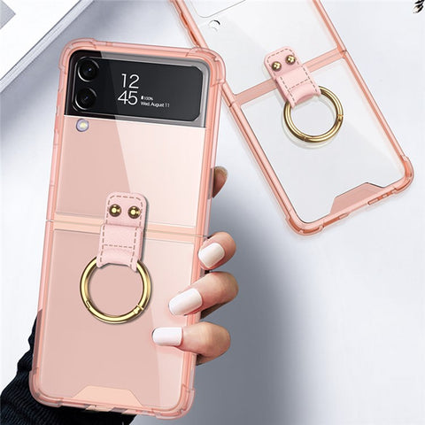 GKK For Samsung Galaxy Z Flip4 5G Finger Ring Design Airbag Anti-drop TPU Transparent Phone Case Cover