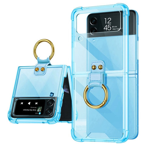GKK For Samsung Galaxy Z Flip4 5G Finger Ring Design Airbag Anti-drop TPU Transparent Phone Case Cover