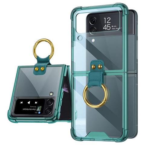 GKK For Samsung Galaxy Z Flip4 5G Finger Ring Design Airbag Anti-drop TPU Transparent Phone Case Cover