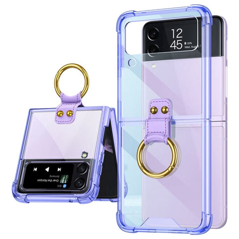 GKK For Samsung Galaxy Z Flip4 5G Finger Ring Design Airbag Anti-drop TPU Transparent Phone Case Cover