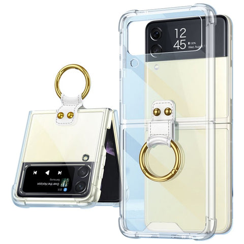 GKK For Samsung Galaxy Z Flip4 5G Finger Ring Design Airbag Anti-drop TPU Transparent Phone Case Cover