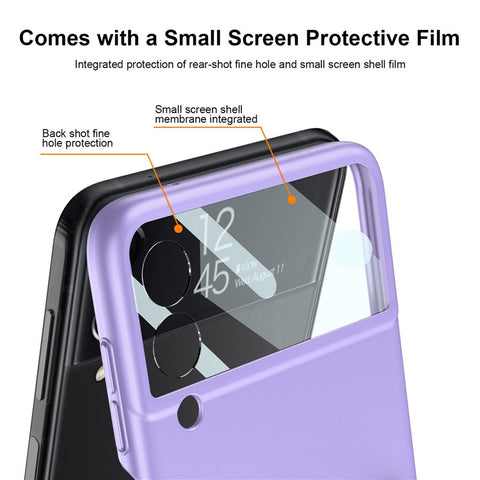 GKK for Samsung Galaxy Z Flip4 5G Hand Strap Design Hard PC Electroplating Folding Phone Case with Small Screen Tempered Glass Film