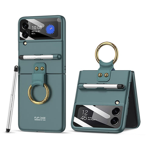 GKK For Samsung Galaxy Z Flip4 5G Ultra Slim Hard PC Phone Case with Tempered Glass Lens Protector+Stylus Pen