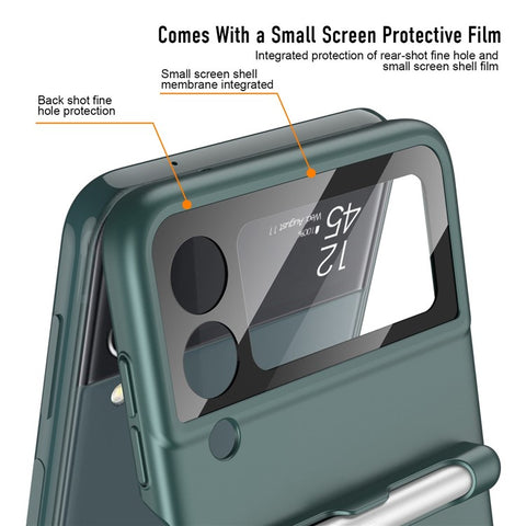 GKK For Samsung Galaxy Z Flip4 5G Ultra Slim Hard PC Phone Case with Tempered Glass Lens Protector+Stylus Pen