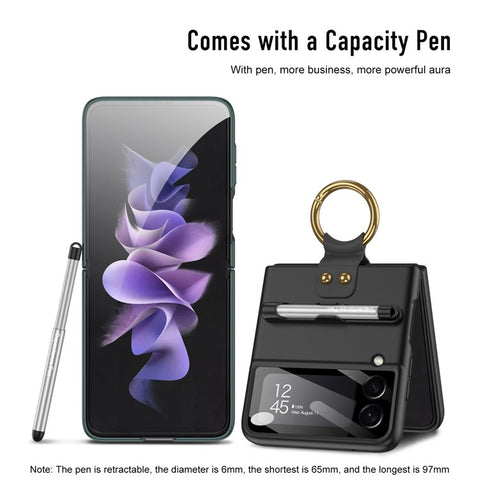 GKK For Samsung Galaxy Z Flip4 5G Ultra Slim Hard PC Phone Case with Tempered Glass Lens Protector+Stylus Pen