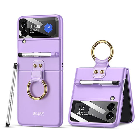 GKK For Samsung Galaxy Z Flip4 5G Ultra Slim Hard PC Phone Case with Tempered Glass Lens Protector+Stylus Pen