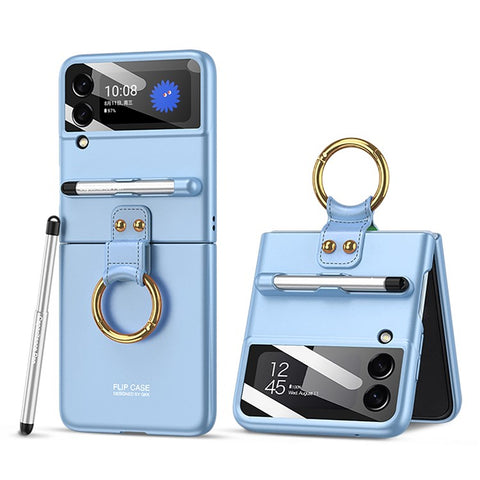 GKK For Samsung Galaxy Z Flip4 5G Ultra Slim Hard PC Phone Case with Tempered Glass Lens Protector+Stylus Pen