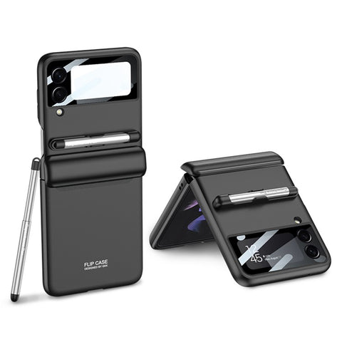 GKK For Samsung Galaxy Z Flip4 5G Magnetic Hinge PC Folding Phone Case Camera Lens Film Design Drop-proof Cover with Stylus Pen