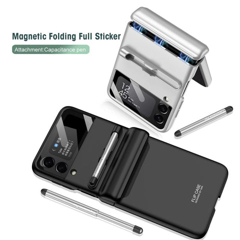 GKK For Samsung Galaxy Z Flip4 5G Magnetic Hinge PC Folding Phone Case Camera Lens Film Design Drop-proof Cover with Stylus Pen