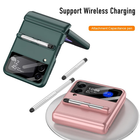 GKK For Samsung Galaxy Z Flip4 5G Magnetic Hinge PC Folding Phone Case Camera Lens Film Design Drop-proof Cover with Stylus Pen