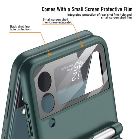 GKK For Samsung Galaxy Z Flip4 5G Magnetic Hinge PC Folding Phone Case Camera Lens Film Design Drop-proof Cover with Stylus Pen