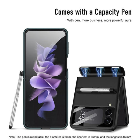 GKK For Samsung Galaxy Z Flip4 5G Magnetic Hinge PC Folding Phone Case Camera Lens Film Design Drop-proof Cover with Stylus Pen