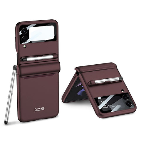 GKK For Samsung Galaxy Z Flip4 5G Magnetic Hinge PC Folding Phone Case Camera Lens Film Design Drop-proof Cover with Stylus Pen