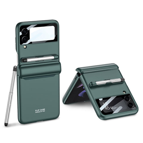 GKK For Samsung Galaxy Z Flip4 5G Magnetic Hinge PC Folding Phone Case Camera Lens Film Design Drop-proof Cover with Stylus Pen