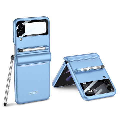 GKK For Samsung Galaxy Z Flip4 5G Magnetic Hinge PC Folding Phone Case Camera Lens Film Design Drop-proof Cover with Stylus Pen