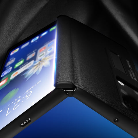 QIALINO For Huawei Mate X2 Smart Auto Wake Up  /  Sleep View Window Phone Case Genuine Cowhide Leather Anti-drop Phone Flip Cover with Hidden Kickstand