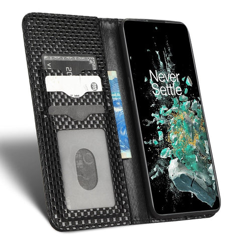 Phone Flip Wallet Cover for OnePlus 10T 5G / Ace Pro 5G, Grid Texture PU Leather Stand Case Magnetic Auto-absorbed Protective Shell