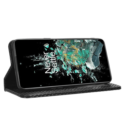 Phone Flip Wallet Cover for OnePlus 10T 5G / Ace Pro 5G, Grid Texture PU Leather Stand Case Magnetic Auto-absorbed Protective Shell