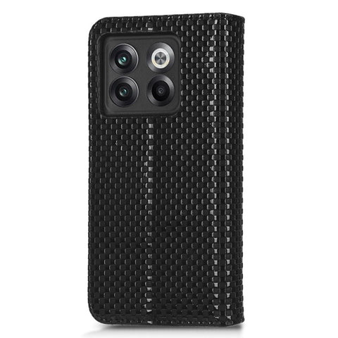 Phone Flip Wallet Cover for OnePlus 10T 5G / Ace Pro 5G, Grid Texture PU Leather Stand Case Magnetic Auto-absorbed Protective Shell