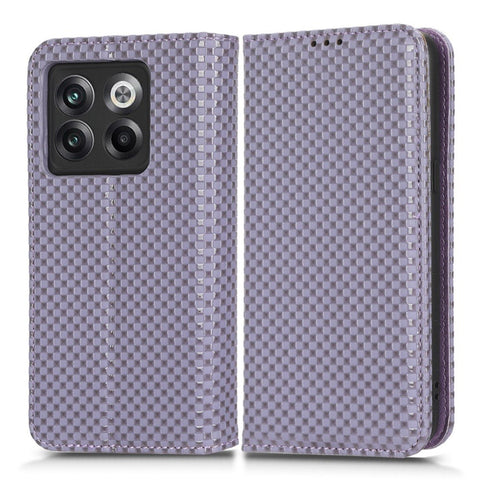 Phone Flip Wallet Cover for OnePlus 10T 5G / Ace Pro 5G, Grid Texture PU Leather Stand Case Magnetic Auto-absorbed Protective Shell