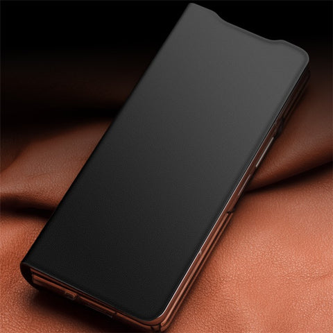 QIALINO For Samsung Galaxy Z Fold3 5G Genuine Leather Anti-Drop Phone Case Foldable Stand Card Holder Full Protection Cover