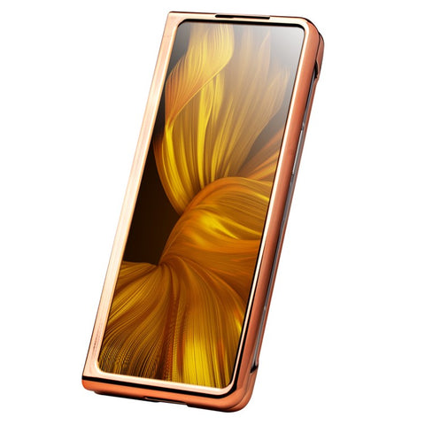 QIALINO For Samsung Galaxy Z Fold3 5G Crocodile Texture Genuine Leather + PC Kickstand Cover Electroplating Phone Case with Tempered Glass