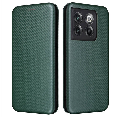 For OnePlus 10T 5G / Ace Pro 5G Carbon Fiber Texture Smartphone Case PU Leather Magnetic Auto-absorbed Stand Card Holder Function Phone Shell