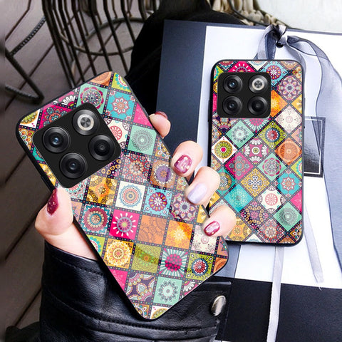 For OnePlus 10T 5G / Ace Pro 5G Flower Pattern Tempered Glass + Hard PC + Soft TPU Hybrid Cover Kickstand Phone Case with Lanyard