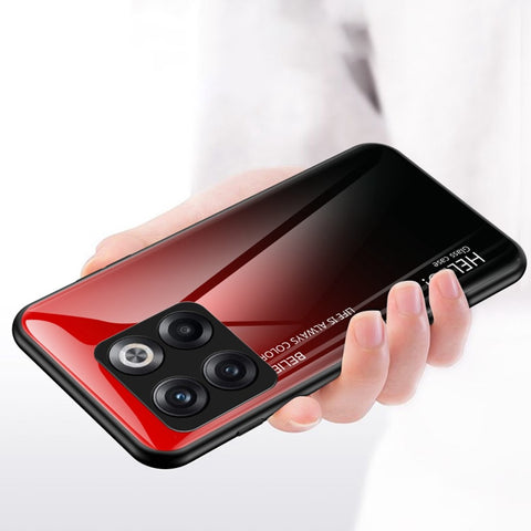 For OnePlus 10T 5G / Ace Pro 5G Gradient Color Tempered Glass Phone Case Hard PC Soft TPU Shockproof Defender Back Cover