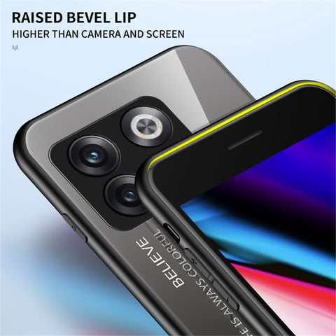 For OnePlus 10T 5G / Ace Pro 5G Gradient Color Tempered Glass Phone Case Hard PC Soft TPU Shockproof Defender Back Cover