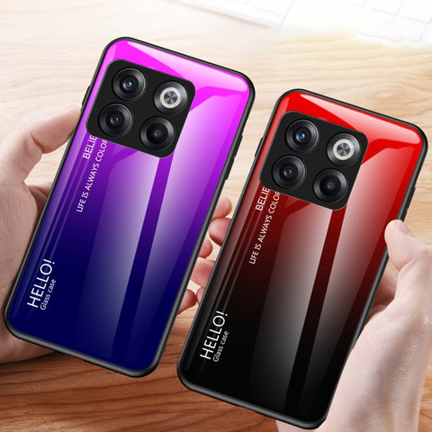 For OnePlus 10T 5G / Ace Pro 5G Gradient Color Tempered Glass Phone Case Hard PC Soft TPU Shockproof Defender Back Cover