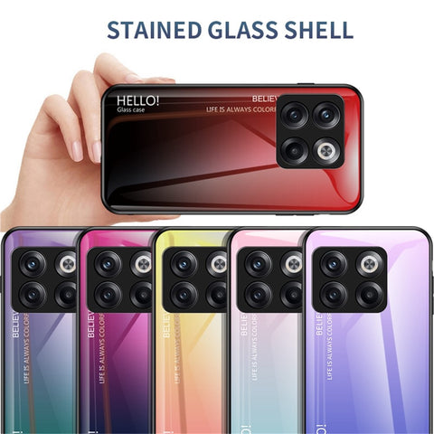 For OnePlus 10T 5G / Ace Pro 5G Gradient Color Tempered Glass Phone Case Hard PC Soft TPU Shockproof Defender Back Cover