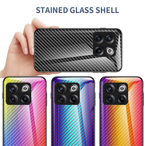 For OnePlus 10T 5G/Ace Pro 5G Carbon Fiber Texture Tempered Glass Case Hard PC Soft TPU Anti-Scratch Shockproof Cover