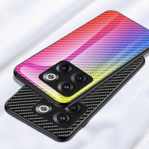For OnePlus 10T 5G/Ace Pro 5G Carbon Fiber Texture Tempered Glass Case Hard PC Soft TPU Anti-Scratch Shockproof Cover