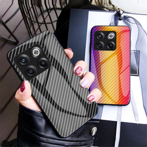 For OnePlus 10T 5G/Ace Pro 5G Carbon Fiber Texture Tempered Glass Case Hard PC Soft TPU Anti-Scratch Shockproof Cover