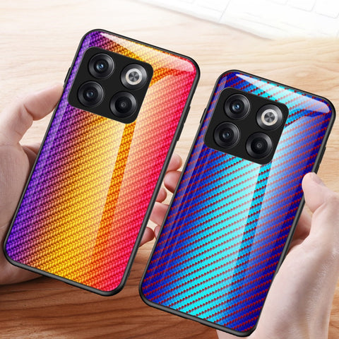 For OnePlus 10T 5G/Ace Pro 5G Carbon Fiber Texture Tempered Glass Case Hard PC Soft TPU Anti-Scratch Shockproof Cover