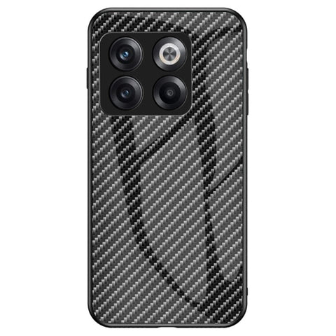 For OnePlus 10T 5G/Ace Pro 5G Carbon Fiber Texture Tempered Glass Case Hard PC Soft TPU Anti-Scratch Shockproof Cover