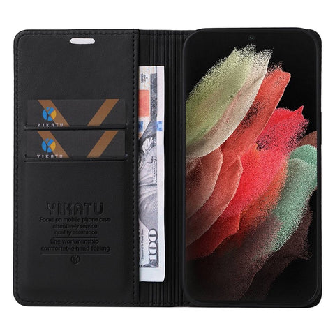YIKATU YK- 001 for Samsung Galaxy S21 Ultra 5G Anti-scratch Phone Wallet Case Stand PU Leather Magnetic Closure Protective Cover